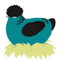 A teal and sable chicken with a neck-band pattern