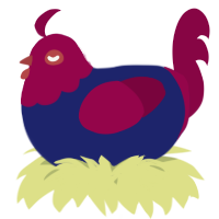 A navy and maroon chicken with a head pattern