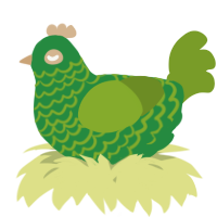 A viridian and chartreuse chicken with a lace pattern