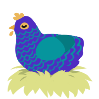River, a indigo and teal chicken with a lace pattern