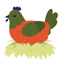 A vermilion and olive chicken with a head pattern