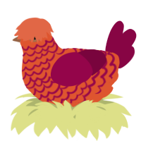 A vermilion and maroon chicken with a lace pattern
