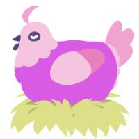 A orchid and pink chicken with a head pattern