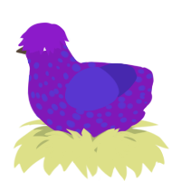 A violet and indigo chicken with a speckle pattern