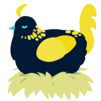 A tumblr and yellow chicken with a neck-speckle pattern