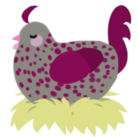 A ash and wine chicken with a speckle pattern