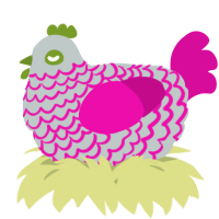 A silver and fuchsia chicken with a lace pattern