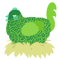 A viridian and grass chicken with a double-lace pattern