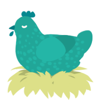 A turquoise chicken with a speckle pattern