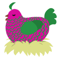Wyvern, a fuchsia and viridian chicken with a lace pattern