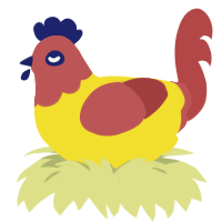 urine cake, a yellow and red chicken with a head pattern