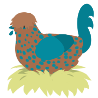 A brown and sea chicken with a speckle pattern