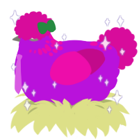 Disco Inferno, a amethyst and fuchsia chicken with a neck-speckle pattern