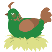 A viridian and brown chicken with a neck-speckle pattern
