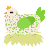 A cream and grass chicken with a speckle pattern
