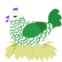 A white and viridian chicken with a lace pattern