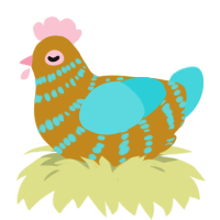 Salt Water Taffy, a ochre and aqua chicken with a bar pattern