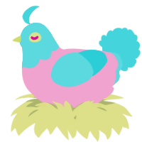 A pink and aqua chicken with a head pattern