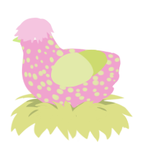 A pink and lemon chicken with a speckle pattern