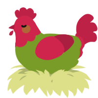 A chartreuse and crimson chicken with a head pattern