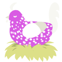 A orchid and white chicken with a speckle pattern