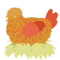 A orange and vermilion chicken with a speckle pattern