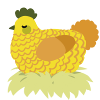 A yellow and orange chicken with a lace pattern