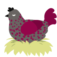 A grey and maroon chicken with a speckle pattern