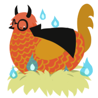 Jack, a vermilion and ochre chicken with a lace pattern