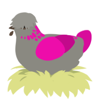 A ash and fuchsia chicken with a neck-speckle pattern