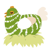 A chartreuse and cream chicken with a bar pattern
