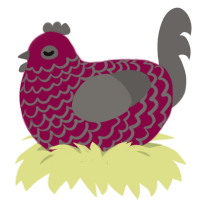 Crushed Velvet, a maroon and grey chicken with a lace pattern