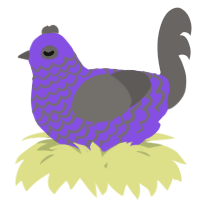 A blurple and grey chicken with a lace pattern
