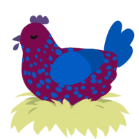 Wildberry, a wine and ultramarine chicken with a speckle pattern