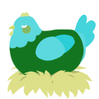 A leaf and aqua chicken with a head pattern