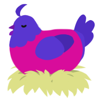 A fuchsia and indigo chicken with a head pattern