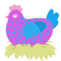 Bath Bomb, a orchid and sky chicken with a speckle pattern