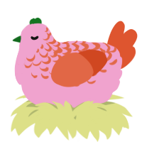 A pink and vermilion chicken with a half-lace pattern