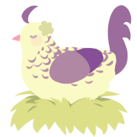 Orchid, a white and blurple chicken with a half-lace pattern