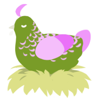 Shrubbery, a chartreuse and lavender chicken with a half-lace pattern