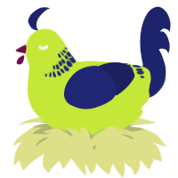 A lime and navy chicken with a neck-band pattern