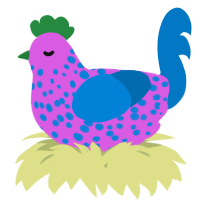 A orchid and sapphire chicken with a speckle pattern