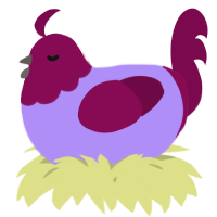 A lilac and wine chicken with a head pattern