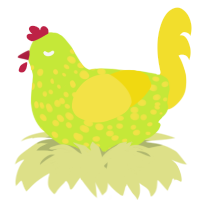 A lime and yellow chicken with a speckle pattern