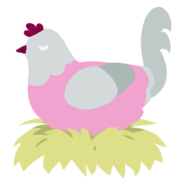 A pink and silver chicken with a head pattern
