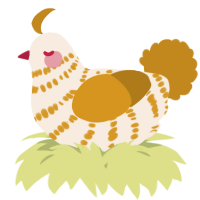 A cream and ochre chicken with a bar pattern