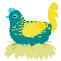 A teal and yellow chicken with a half-lace pattern