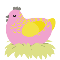 A pink and yellow chicken with a half-lace pattern