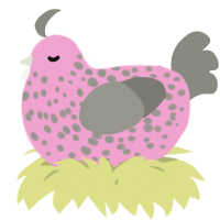 A pink and ash chicken with a speckle pattern
