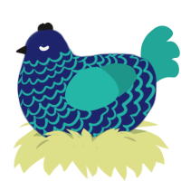 meal, a navy and turquoise chicken with a lace pattern